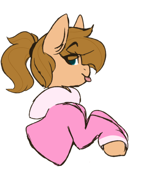 Size: 2000x2500 | Tagged: safe, artist:mimisaurusrex, derpibooru import, oc, oc:morning wood, unofficial characters only, :p, clothes, hoodie, ponytail, silly, simple background, solo, tongue out, transparent background