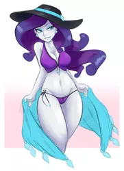 Size: 2520x3480 | Tagged: suggestive, artist:ambris, derpibooru import, rarity, equestria girls, equestria girls series, forgotten friendship, abstract background, beautiful, bedroom eyes, belly button, bicolor swimsuit, bikini, breasts, busty rarity, cleavage, clothes, ear piercing, female, hat, hips, jeweled swimsuit, lidded eyes, panties, piercing, purple swimsuit, raripanty, sarong, sexy, side-tie bikini, solo, solo female, string bikini, stupid sexy rarity, sun hat, swimsuit, thighs, underwear, undressing, wide hips