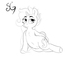 Size: 6000x5000 | Tagged: safe, artist:sunlightgryphon, derpibooru import, oc, oc:emerald whiplash, unicorn, absurd resolution, belly button, monochrome