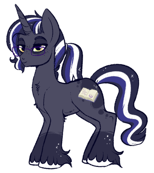 Size: 579x653 | Tagged: artist:lulubell, derpibooru import, glasses, magical lesbian spawn, male, next generation, oc, oc:somni, offspring, parent:princess luna, parents:twiluna, parent:twilight sparkle, safe, simple background, solo, stallion, transparent background, unofficial characters only, unshorn fetlocks