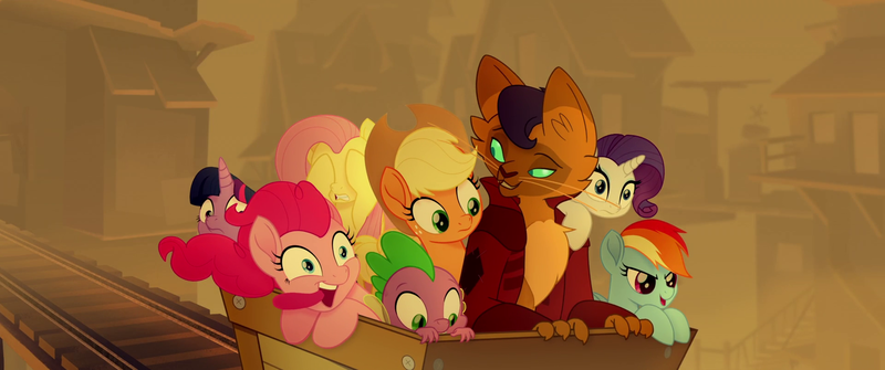 Size: 1920x804 | Tagged: safe, derpibooru import, screencap, applejack, capper dapperpaws, fluttershy, pinkie pie, rainbow dash, rarity, spike, twilight sparkle, twilight sparkle (alicorn), abyssinian, alicorn, anthro, dragon, earth pony, pegasus, pony, unicorn, my little pony: the movie, anthro with ponies, behaving like a dog, covering eyes, cute, diapinkes, excited, happy, i'm the friend you need, klugetown, mane seven, mane six, pinkie being pinkie, scared, scarred, smiling, tongue out, unsure, varying degrees of want