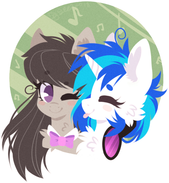 Size: 554x599 | Tagged: safe, artist:tenebristayga, derpibooru import, octavia melody, vinyl scratch, pony, blushing, cheek fluff, chest fluff, cute, ear fluff, eyes closed, female, lesbian, licking, mare, one eye closed, scratchtavia, shipping, simple background, smiling, tongue out, transparent background