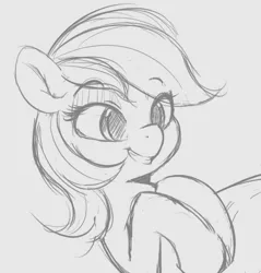 Size: 785x822 | Tagged: safe, artist:tre, derpibooru import, lyra heartstrings, pegasus, pony, bust, cute, female, grayscale, looking at you, mare, missing horn, monochrome, simple background, sketch, smiling, solo, white background
