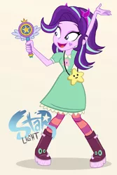 Size: 734x1100 | Tagged: safe, artist:pixelkitties, derpibooru import, starlight glimmer, equestria girls, clothes, cosplay, costume, crossover, cute, disney, glimmerbetes, simple background, smiling, solo, star butterfly, star light, star vs the forces of evil, wand, xk-class end-of-the-world scenario