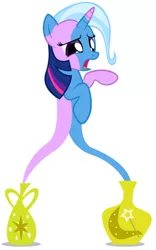 Size: 330x528 | Tagged: artist:navitaserussirus, asktwixiegenies, derpibooru import, female, fusion, genie, lesbian, safe, shipping, trixie, twilight sparkle, twixie, we have become one