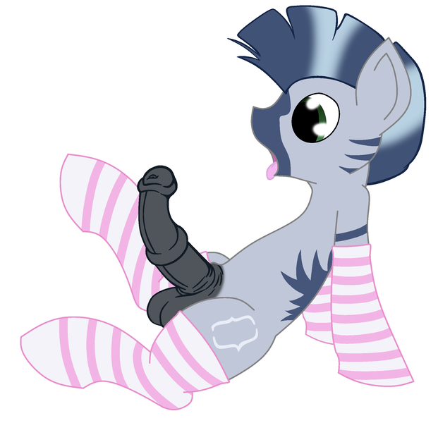 Size: 2070x2000 | Tagged: explicit, artist:dookin, derpibooru import, oc, oc:zebra north, zebra, balls, clothes, erection, horsecock, imminent blowjob, male, nudity, on back, penis, socks, solo, solo male, stallion, striped socks, tongue out, zebra oc