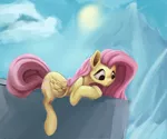 Size: 4194x3500 | Tagged: safe, artist:mrabrickwall, derpibooru import, fluttershy, pegasus, pony, female, folded wings, looking at something, looking down, mare, no pupils, prone, solo, wings