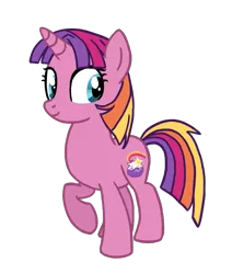 Size: 1103x1300 | Tagged: safe, artist:flipwix, derpibooru import, rainbow flash, oc, oc:rainbow flash, unofficial characters only, pony, unicorn, digital art, female, magical lesbian spawn, mare, next generation, offspring, parent:sunset shimmer, parent:twilight sparkle, parents:sunsetsparkle, raised hoof, simple background, solo, transparent background