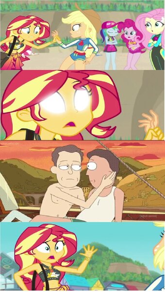 Size: 673x1187 | Tagged: safe, derpibooru import, edit, screencap, applejack, fluttershy, pinkie pie, rainbow dash, sunset shimmer, equestria girls, equestria girls series, forgotten friendship, jerry smith, meme, memory alteration, rick and morty, sleepy gary