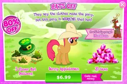 Size: 1084x720 | Tagged: safe, derpibooru import, idw, official, apple cherry, blackthorn, deer, earth pony, pony, advertisement, apple family member, costs real money, cowboy hat, gameloft, gem, hat, idw showified, sunny, sunny appleblossom