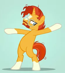 Size: 711x800 | Tagged: safe, artist:pixelkitties, derpibooru import, sunburst, unicorn, alternate beard, beard, bipedal, facial hair, glasses, hooves up, looking at you, male, solo, stallion, stupid sexy sunburst