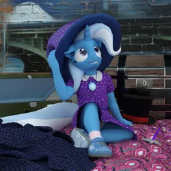 Size: 1750x1750 | Tagged: safe, artist:tahublade7, derpibooru import, trixie, anthro, plantigrade anthro, 3d, clothes, cute, daz studio, diatrixes, dress, female, filly trixie, hat, image, panties, png, pony underwear, purple underwear, shoes, skirt, skirt lift, socks, solo, top hat, trixie's hat, underwear, upskirt, wand, younger