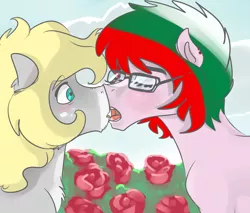 Size: 3647x3101 | Tagged: suggestive, artist:badlittlegodzilla, derpibooru import, oc, oc:bulgaria pony, oc:gray bird, ponified, unofficial characters only, earth pony, pegasus, pony, blushing, bulgaria, female, glasses, kissing, male, mare, nation ponies, stallion, straight, tongue out