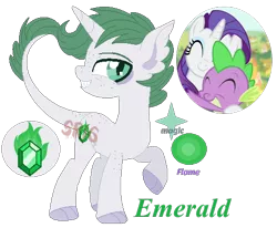 Size: 493x407 | Tagged: safe, artist:superrosey16, derpibooru import, rarity, spike, oc, oc:emerald, dracony, hybrid, female, interspecies offspring, male, offspring, parent:rarity, parent:spike, parents:sparity, raised hoof, shipping, simple background, son, sparity, straight, transparent background