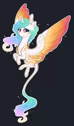 Size: 1174x2000 | Tagged: safe, artist:australian-senior, derpibooru import, princess celestia, alicorn, pony, alternate design, alternate universe, black background, colored hooves, colored wings, ethereal mane, feathered fetlocks, female, leonine tail, mare, simple background, solo, swirly markings