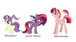 Size: 1234x687 | Tagged: artist:andy-hazards, derpibooru import, oc, oc:lunar shade, oc:stargazer, oc:starstruck, offspring, parent:moondancer, parents:moontracker, parent:star tracker, safe, simple background, transparent background, unofficial characters only