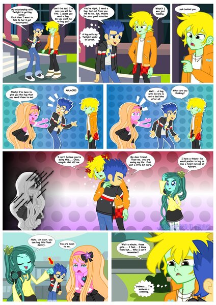 Size: 1600x2263 | Tagged: safe, artist:jucamovi1992, derpibooru import, flash sentry, oc, oc:aglaope, oc:radne, oc:speed wave, equestria girls, comic, context is for the weak