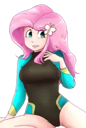 Size: 946x1400 | Tagged: suggestive, artist:masterohyeah, derpibooru import, fluttershy, human, equestria girls, equestria girls series, forgotten friendship, breasts, busty fluttershy, clothes, female, fluttershy's one-piece swimsuit, humanized, image, one-piece swimsuit, png, simple background, solo, swimsuit, transparent background, wetsuit