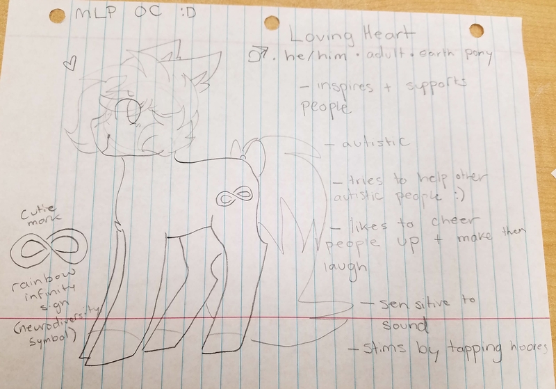 Size: 3861x2696 | Tagged: safe, artist:shoto, derpibooru import, oc, oc:loving heart, unofficial characters only, earth pony, pony, autism, lined paper, male, monochrome, solo, stallion, traditional art