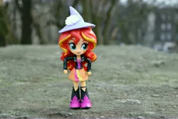 Size: 6000x4000 | Tagged: safe, artist:artofmagicpoland, derpibooru import, sunset shimmer, equestria girls, accessory theft, boots, clothes, doll, equestria girls minis, female, hat, shoes, skirt, solo, toy, trixie's hat