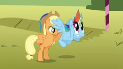 Size: 1280x720 | Tagged: safe, derpibooru import, screencap, applejack, rainbow dash, pony, fall weather friends, duo, great moments in animation, smear frame