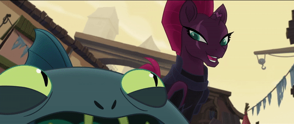 Size: 600x253 | Tagged: safe, derpibooru import, screencap, mori, tempest shadow, pony, my little pony: the movie, animated, broken horn, eye scar, fishman, out of context, scar, sparking horn