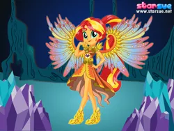 Size: 800x600 | Tagged: safe, artist:user15432, derpibooru import, sunset shimmer, human, equestria girls, legend of everfree, clothes, crystal guardian, crystal wings, dress, dressup, dressup game, humanized, ponied up, shoes, starsue, super ponied up, winged humanization, wings