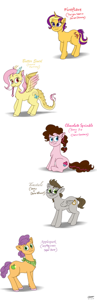 Size: 900x2789 | Tagged: artist:snowstoat, cute, derpibooru import, hybrid, interspecies offspring, magical lesbian spawn, oc, oc:applespark, ocbetes, oc:butter swirl, oc:chocoloate sprinkle, oc:fireflare, oc:timetale, offspring, parent:big macintosh, parent:cheese sandwich, parent:derpy hooves, parent:discord, parent:doctor whooves, parent:fluttershy, parent:pinkie pie, parents:cheesepie, parents:discoshy, parents:doctorderpy, parents:sugarmac, parents:sunsetsparkle, parent:sugar belle, parent:sunset shimmer, parent:twilight sparkle, safe