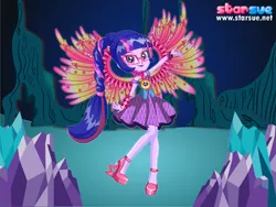 Size: 800x600 | Tagged: safe, artist:user15432, derpibooru import, sci-twi, twilight sparkle, twilight sparkle (alicorn), alicorn, human, equestria girls, legend of everfree, bracelet, clothes, crystal guardian, crystal wings, dress, dressup, dressup game, glasses, high heels, humanized, jewelry, necklace, ponied up, scitwilicorn, shoes, starsue, super ponied up, winged humanization, wings