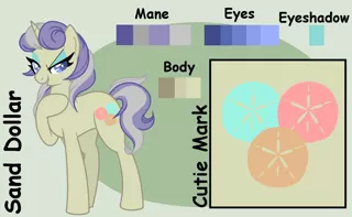 Size: 1024x630 | Tagged: safe, artist:ipandacakes, derpibooru import, oc, oc:sand dollar, pony, unicorn, female, mare, offspring, parent:jet set, parent:upper crust, parents:upperset, reference sheet, solo