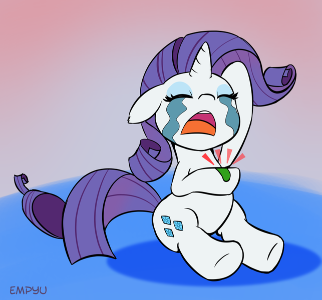 Size: 1000x933 | Tagged: safe, artist:empyu, derpibooru import, rarity, pony, unicorn, 30 minute art challenge, bandaid, crying, female, injured, mare, marshmelodrama, open mouth, simple background, solo