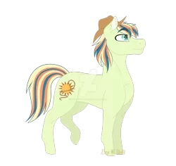 Size: 1600x1513 | Tagged: safe, artist:detoxx-retoxx, derpibooru import, oc, oc:texas sunrise, unofficial characters only, earth pony, pony, cowboy hat, hat, male, offspring, parent:applejack, parent:soarin', parents:soarinjack, simple background, solo, stallion, stetson, transparent background, watermark