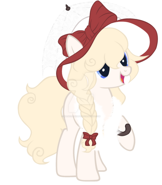 Size: 1024x1165 | Tagged: safe, artist:magicdarkart, derpibooru import, oc, earth pony, pony, bow, female, hat, mare, simple background, solo, transparent background, umbrella, watermark