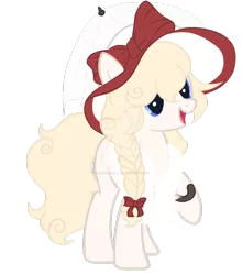 Size: 1024x1165 | Tagged: safe, artist:magicdarkart, derpibooru import, oc, earth pony, pony, bow, female, hat, mare, simple background, solo, transparent background, umbrella, watermark