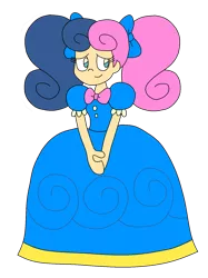 Size: 1157x1546 | Tagged: safe, artist:rarity525, derpibooru import, bon bon, sweetie drops, equestria girls, alternate hairstyle, blue dress, bow, clothes, dress, gown, hair bow, human coloration, pigtails, simple background, solo, transparent background, twintails