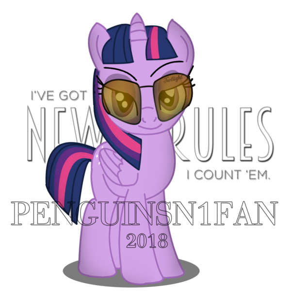 Size: 1500x1500 | Tagged: safe, artist:penguinsn1fan, derpibooru import, twilight sparkle, twilight sparkle (alicorn), alicorn, pony, dua lipa, lyrics, new rules, simple background, solo, song reference, sunglasses, text, transparent background