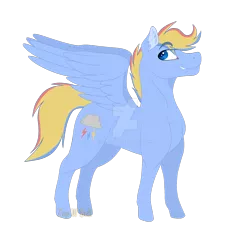 Size: 1600x1513 | Tagged: safe, artist:detoxx-retoxx, derpibooru import, oc, oc:wild blue, unofficial characters only, pegasus, pony, male, offspring, parent:dumbbell, parent:rainbow dash, parents:dumbdash, simple background, solo, stallion, transparent background, watermark