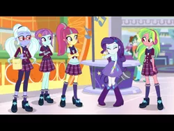 Size: 2048x1536 | Tagged: safe, derpibooru import, screencap, lemon zest, rarity, sour sweet, sugarcoat, sunny flare, dance magic, equestria girls, spoiler:eqg specials, clothes, crystal prep academy uniform, school uniform