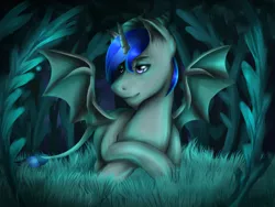Size: 1600x1200 | Tagged: beautiful, blue light, derpibooru import, dracony, dragon, dragon hybrid, dragon unicorn, everfree forest, green light, hybrid, magical, magical forest, male, mood lighting, night, oc, oc:martin bluefire, relax, relaxing, safe, scales, solo