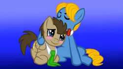 Size: 1211x677 | Tagged: safe, artist:chelseawest, artist:rain-approves, derpibooru import, doctor whooves, perfect pace, time turner, pony, base used, doctorpace, gay, male, prone, shipping, the master