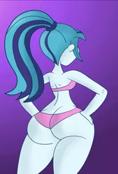 Size: 1344x1983 | Tagged: suggestive, artist:scobionicle99, derpibooru import, sonata dusk, equestria girls, ass, bikini, bikini babe, breasts, buttcrack, clothes, cropped, female, gradient background, hand on hip, hands on thighs, huge butt, large butt, pink swimsuit, ponytail, rear view, sexy, sideboob, solo, solo female, sonata donk, swimsuit, the ass was fat, thick, thighs, thunder thighs, wide hips