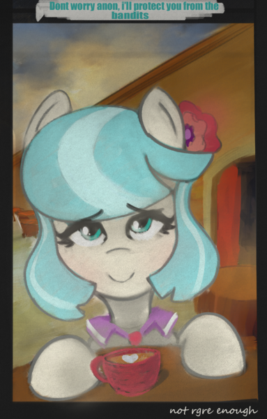 Size: 973x1525 | Tagged: safe, artist:nignogs, derpibooru import, coco pommel, oc, oc:anon, /mlp/, bandits, cocobetes, cute, misleading thumbnail, reversed gender roles equestria, reversed gender roles equestria general, smiling