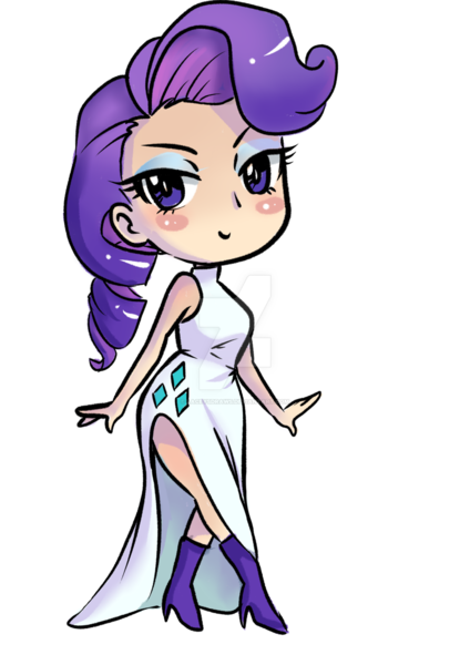 Size: 1024x1448 | Tagged: artist:laceysdraws, blushing, blush sticker, chibi, clothes, cutie mark clothes, derpibooru import, dress, giant head, human, humanized, looking at you, rarity, safe, simple background, smiling, solo, transparent background, watermark, white dress