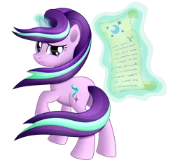 Size: 2568x2412 | Tagged: safe, artist:mirrorcrescent, derpibooru import, starlight glimmer, pony, unicorn, glowing horn, levitation, magic, scroll, simple background, solo, starlight glimmer day, telekinesis, transparent background