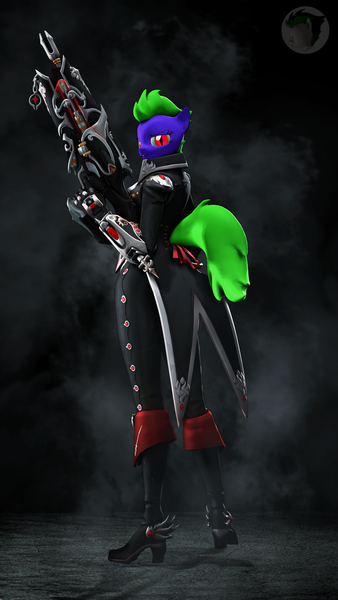 Size: 2250x4000 | Tagged: 3d, anthro, artist:blackspoiler, clothes, cosplay, costume, derpibooru import, gun, oc, oc:midnight-devilwitch, overwatch, plantigrade anthro, safe, smoke, solo, source filmmaker, unofficial characters only, weapon