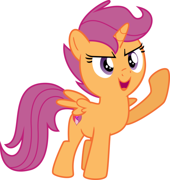 Size: 4477x4734 | Tagged: absurd resolution, alicorn, alicornified, artist:datapony, derpibooru import, edit, editor:slayerbvc, female, filly, race swap, raised hoof, safe, scootacorn, scootaloo, simple background, solo, this will end in hugs, transparent background, vector, vector edit