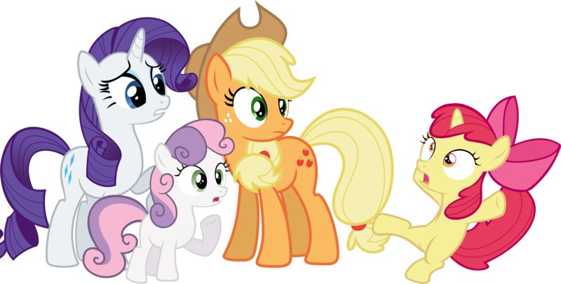 Size: 9075x4592 | Tagged: safe, artist:estories, artist:fabulouspony, artist:nickman983, artist:slb94, derpibooru import, edit, editor:slayerbvc, vector edit, apple bloom, applejack, rarity, sweetie belle, earth pony, pony, unicorn, absurd resolution, body part swap, concerned, falling, female, filly, horn, mare, race swap, raised hoof, simple background, sisters, transparent background, vector