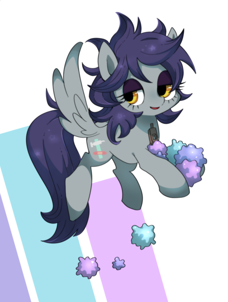 Size: 907x1200 | Tagged: safe, artist:potetecyu_to, derpibooru import, oc, unofficial characters only, pegasus, pony, candy, cute, female, flying, food, hoof hold, mare, smiling, solo