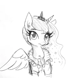 Size: 1440x1547 | Tagged: safe, artist:tjpones, derpibooru import, princess luna, alicorn, pony, chest fluff, clothes, dress, ear fluff, female, grayscale, looking at you, mare, monochrome, simple background, solo, traditional art, white background