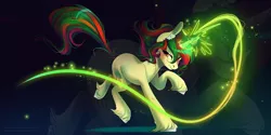 Size: 3464x1732 | Tagged: safe, artist:wilvarin-liadon, derpibooru import, oc, oc:northern spring, unofficial characters only, pony, unicorn, commission, ear fluff, female, glowing horn, magic, magic glow, mare, simple background, solo, unshorn fetlocks, ych result
